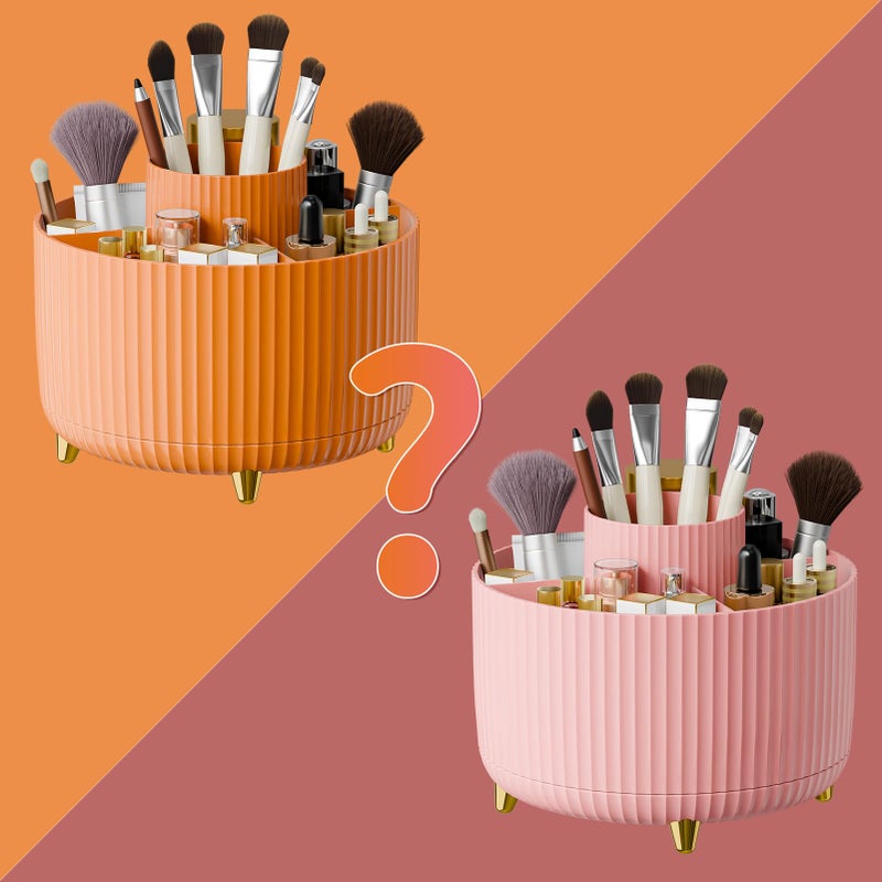 fanado 360 Rotate Makeup Brush Holder Organizer, Makeup Organizers Countertop, Makeup organization and Skincare Storage for Vanity, Desktop, Bathroom (Orange-Pink random) - Image 1
